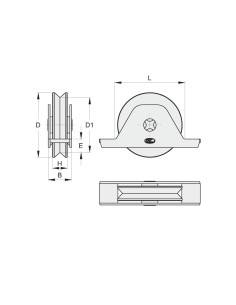 107 - ROUE GORGE EN V DIAM 90 MM AVEC SUPPORT INTÉRIEUR  FAC 2