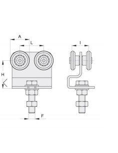 CHARIOT ZINGUÉ POUR PORTES SUSPENDUES PRF/243  GALETS DOUBLES DIAM 24 2