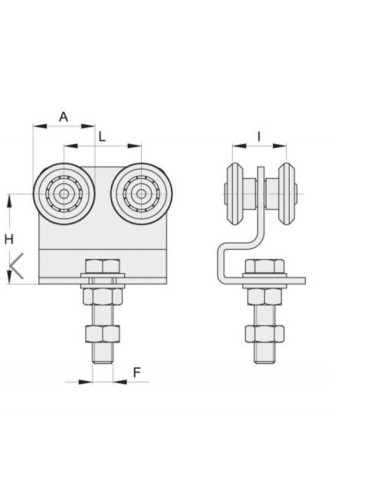 CHARIOT ZINGUÉ POUR PORTES SUSPENDUES PRF/243  GALETS DOUBLES DIAM 24