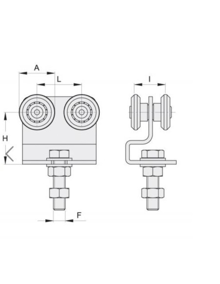 CHARIOT ZINGUÉ POUR PORTES SUSPENDUES PRF/243  GALETS DOUBLES DIAM 24